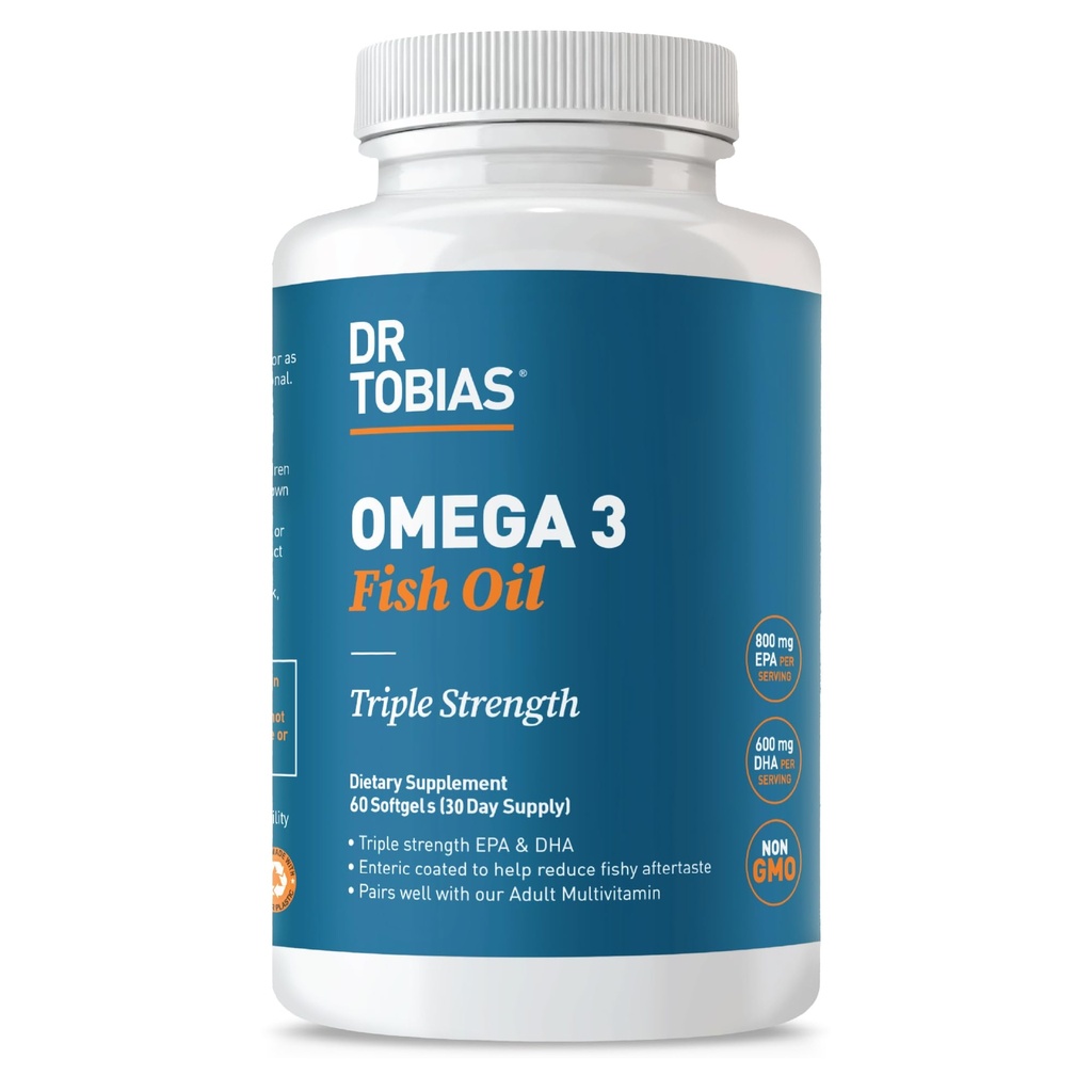 Dr. Tobias Omega 3 Fish Oil, 2000mg Triple Strength con 800mg EPA 600mg DHA Por Serving, Fish Oil Omega 3 Suplementos para Heart, Brain &amp; Immune Support, 60 Softgels, 30 Servings