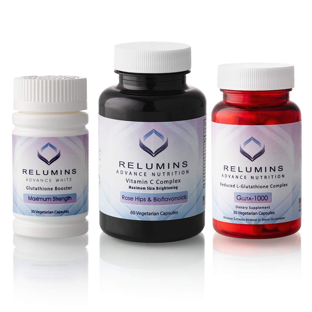 Reluminas Avanzada Nutrición 3-Bottle Supplement Set – Gluta 1000 con L-Glutathione reducido, Vitamina C MAX, Función inmune &amp; Wellness general – Vegan, Halal, Kosher, cGMP Certified