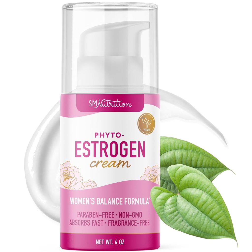 Crema de Phyto Estrógeno para Mujeres con Yam Silvestres Silencioso Flash caliente, Menopause " Menstrual Cycle Support ← Black Cohosh, Dong Quai, Red Clover ◾ 96 Servimientos tópicos ← Bomba 4oz Vegan, Paraben-Free