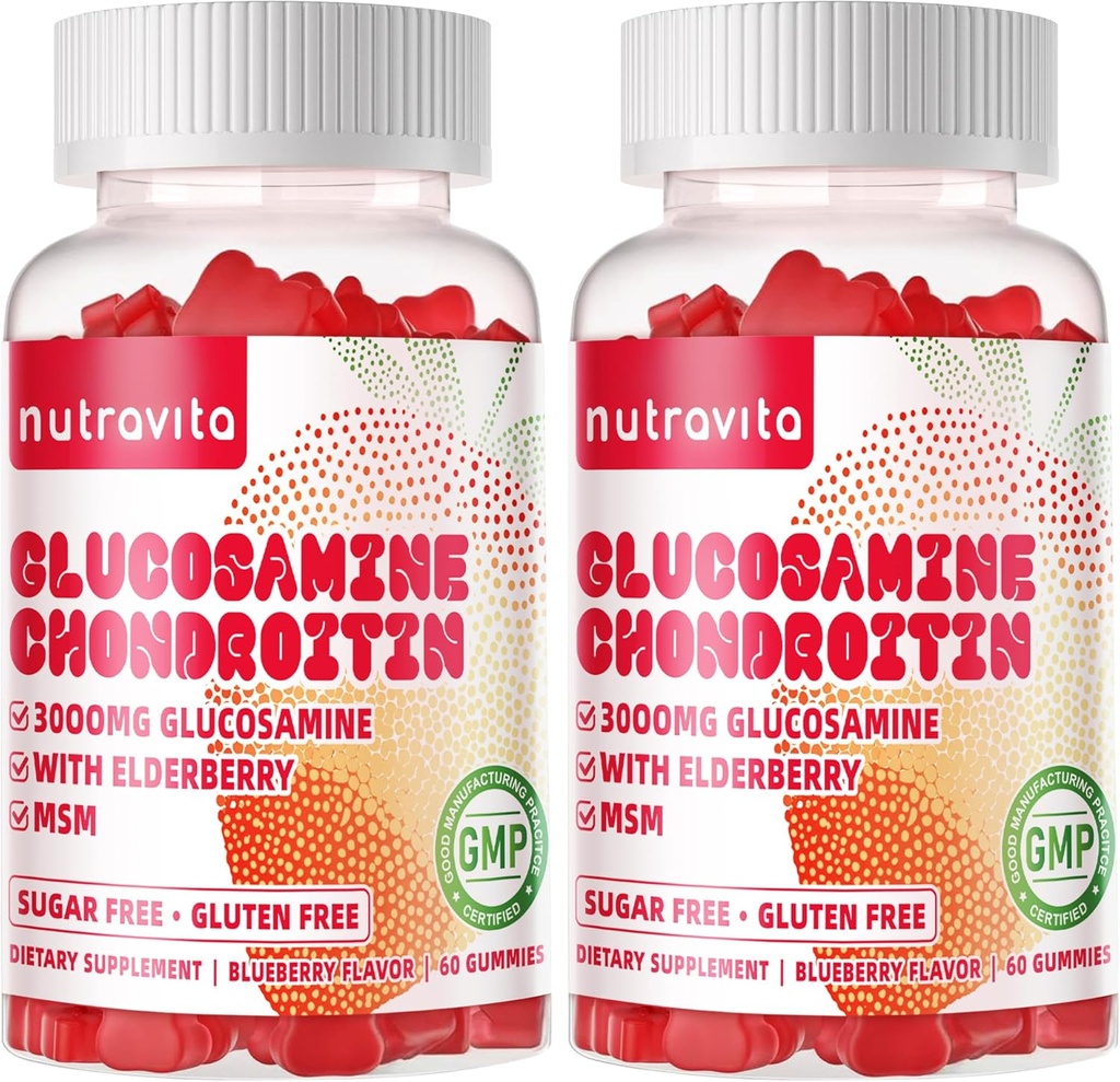 Glucosamine Chondroitin Gummies with MSM & Elderberry Extra Strength - Soporte conjunto, suplemento de apoyo antioxidante para adultos, hombres y mujeres.120