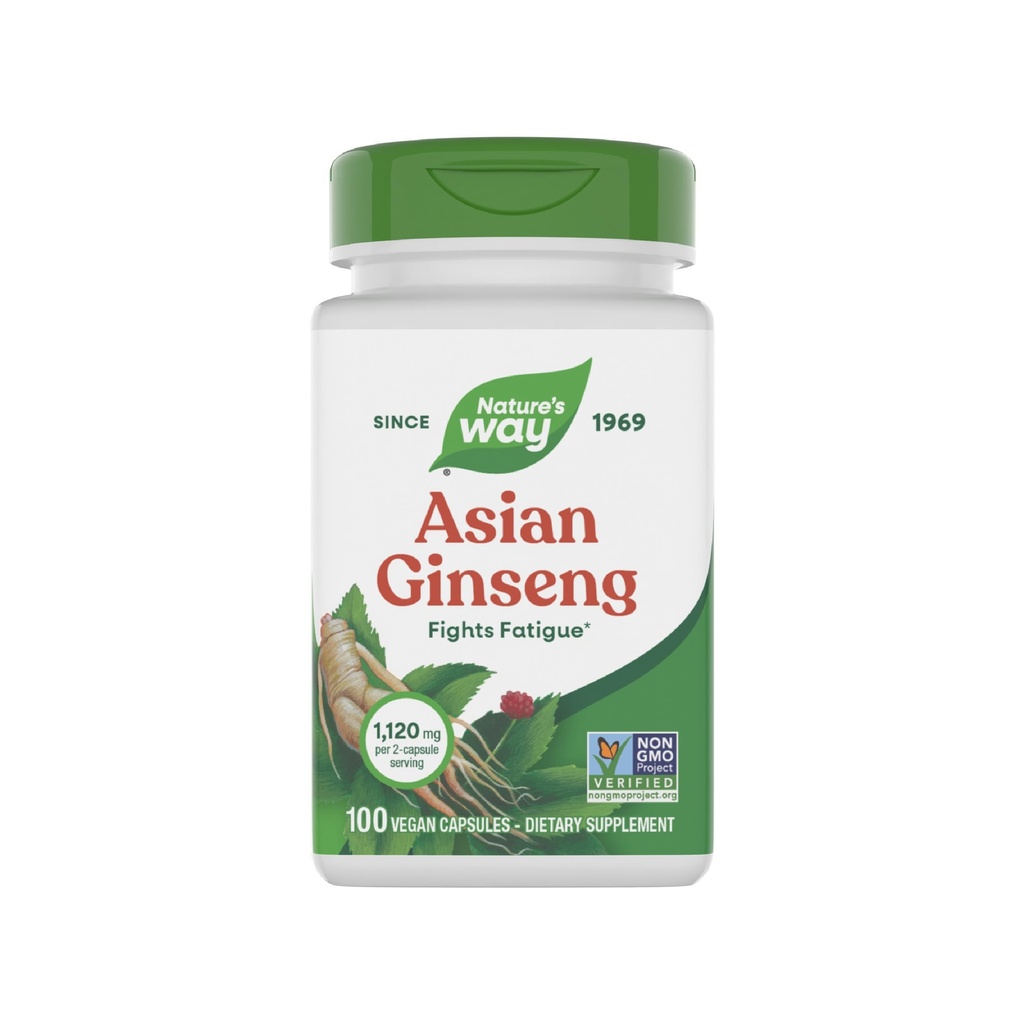 Camino de la Naturaleza Ginseng asiático, Lucha Fatiga*, 1,120mg Por 2 cápsulas Servir, Proyecto no OGM Verificado, Vegan, 100 cápsulas (Paquete Mayo Vary)