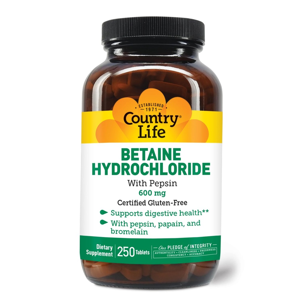 Hidrocloruro de betaína con pepsin 600 mg - 250 tabletas