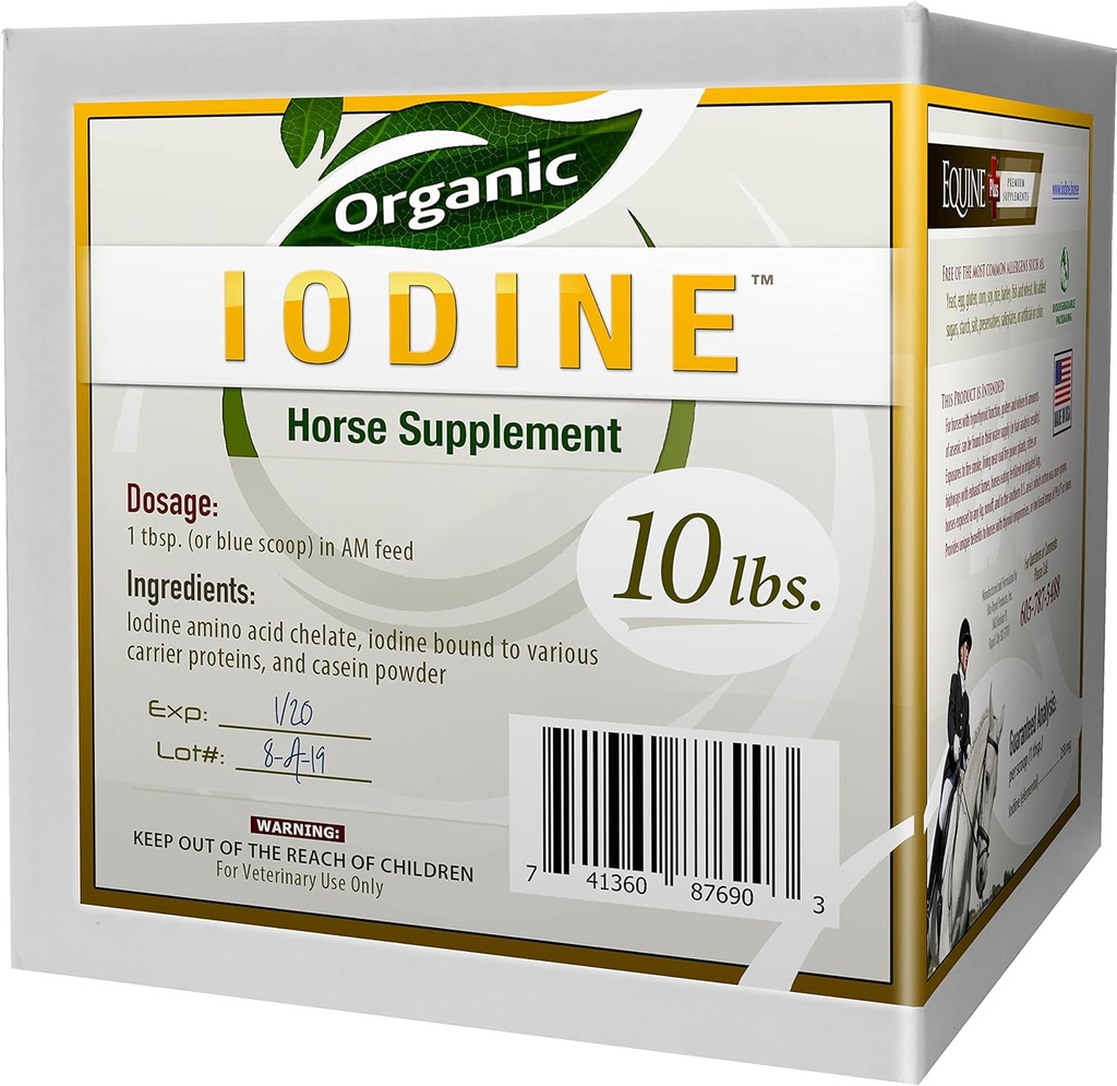 Iodo orgánico 10 libras. - Suplemento nutricional para caballos, animales - w / 18 Aminoácidos