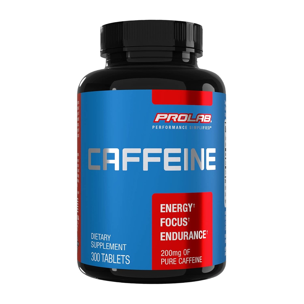 ProLab Caffeine Tablets 200mg - 300ct ← Energy Support, Helps Enhance Endurance & Mental Focus, Reduce Fatiga, Pre-Workout, Extra Strength