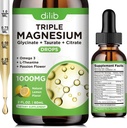 Suplemento Glycinate de magnesio líquido 1000mg, Citrato de magnesio calma, gotas de Taurate con Omega 3, Zinc, Ashwagandha, L-Theanine, Chamomile para el sueño, Mood, Stress Relief, Bone, Muscle, Lemon Flavor