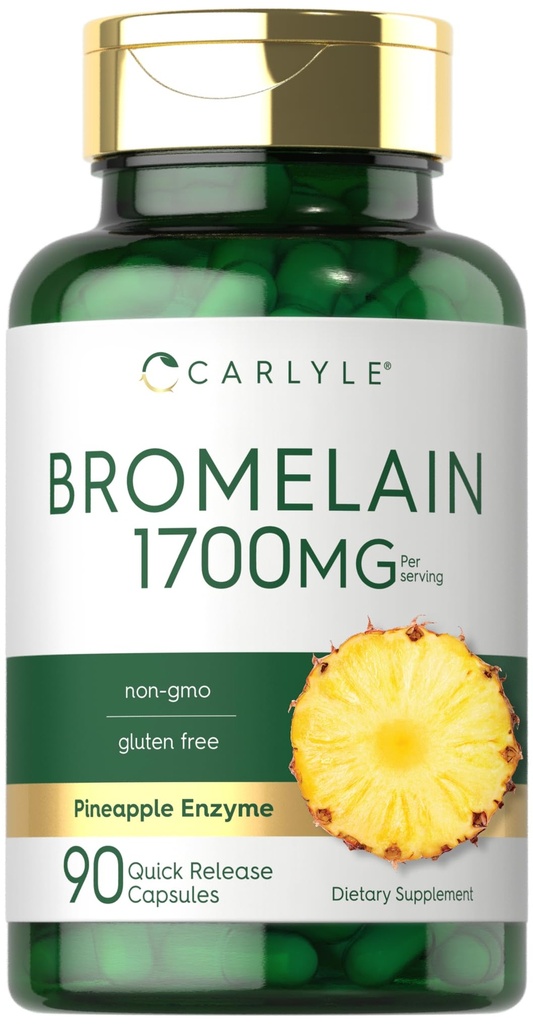 Carlyle Bromelain 1700 mg ← 90 cápsulas ← Pineapple Enzyme Suplemento Silencio No GMO y Gluten Gratis