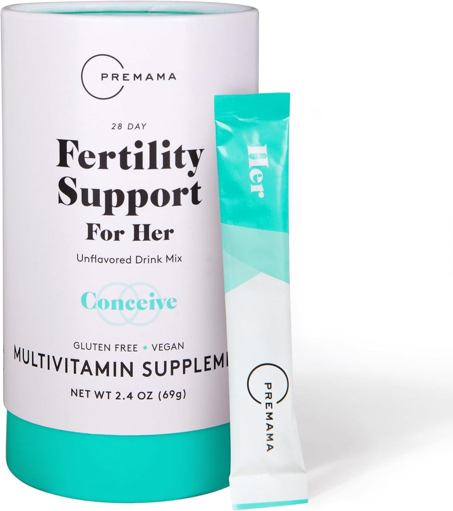 Premama Fertilidad Soporte para sus paquetes de polvo, suplemento multivitamínico para soportar la función ovulatoria normal y la calidad del huevo, libre de gluten, vegano, desaliñado, 28 paquetes de un solo paso