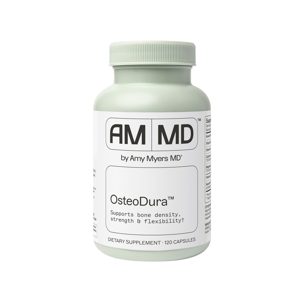 Amy Myers MD OsteoDura - Crecimiento del Hueso & Flexibilidad Complemento de Soporte - Calcio con Minerales del Mar &amp; Vitamina K2 - Bone Health Formula - 120 Capsules (60 Servimientos)