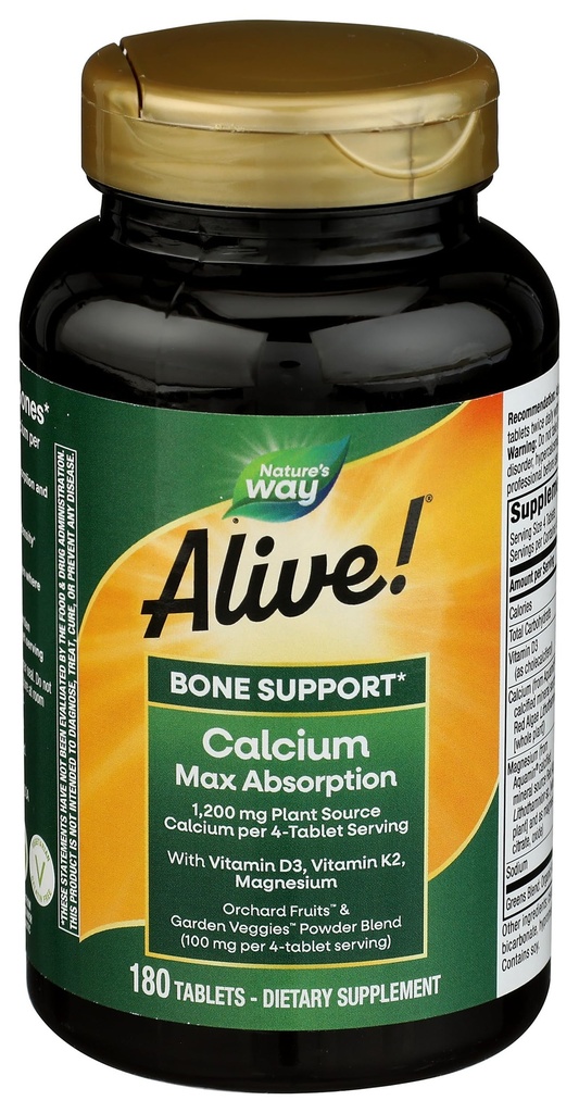 Camino de la Naturaleza Alive. Fórmula de Bono de Calcio, Max Absorción, Calcio de Fuente de Planta, 180 Tabletas, 180 Cuenta