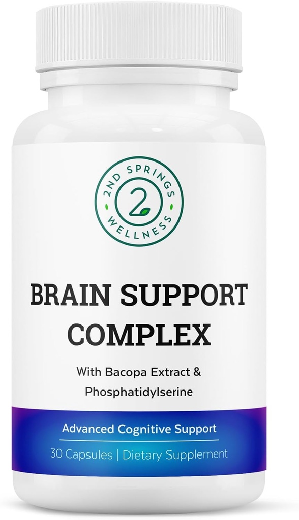 Complejo de apoyo cerebral - Suplemento de apoyo cognitivo avanzado con Ginkgo Biloba, Bacopa Monnieri, Phosphatidylserine, Huperzine-A, St. John's Wort - 30 Ct