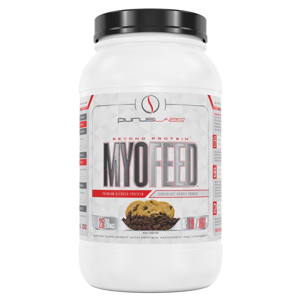 Purus Labs Myofeed Blended Protein ← Ultra Filtro Whey Isolate & Concentrate TEN Soluble Fiber & Digestive Enzymes ← 25 Servings (Chocolate Cookie Crunch)