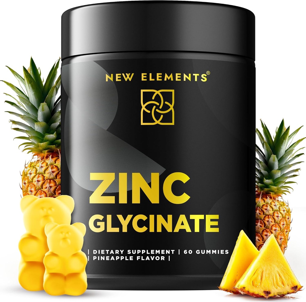 Zinc Glycinate Gummies for Adults ← Zinc Supplements 50mg  Supports Immune Health ¦ Metabolism ← Skin Care Supplement ← Vegan ← No Gluten-Free peru Natural Pineapple Flavor tención por New Elements