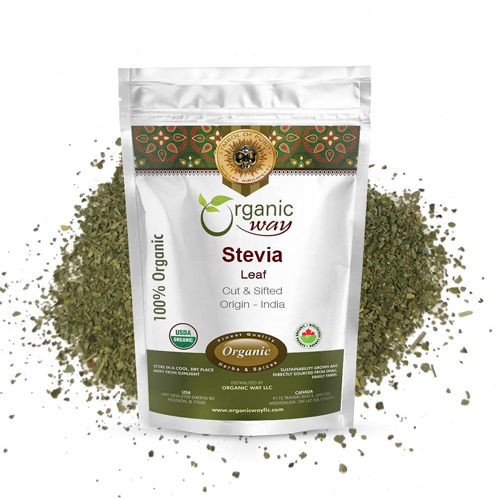 Orgánica Stevia Leaf Cut " Sifted (Stevia Rebaudiana) - Kosher " USDA Certified ← No-GMO " Gluten Free TEN Natural Sweetener TEN 100% Raw from India (1/2LBS / 8Oz)
