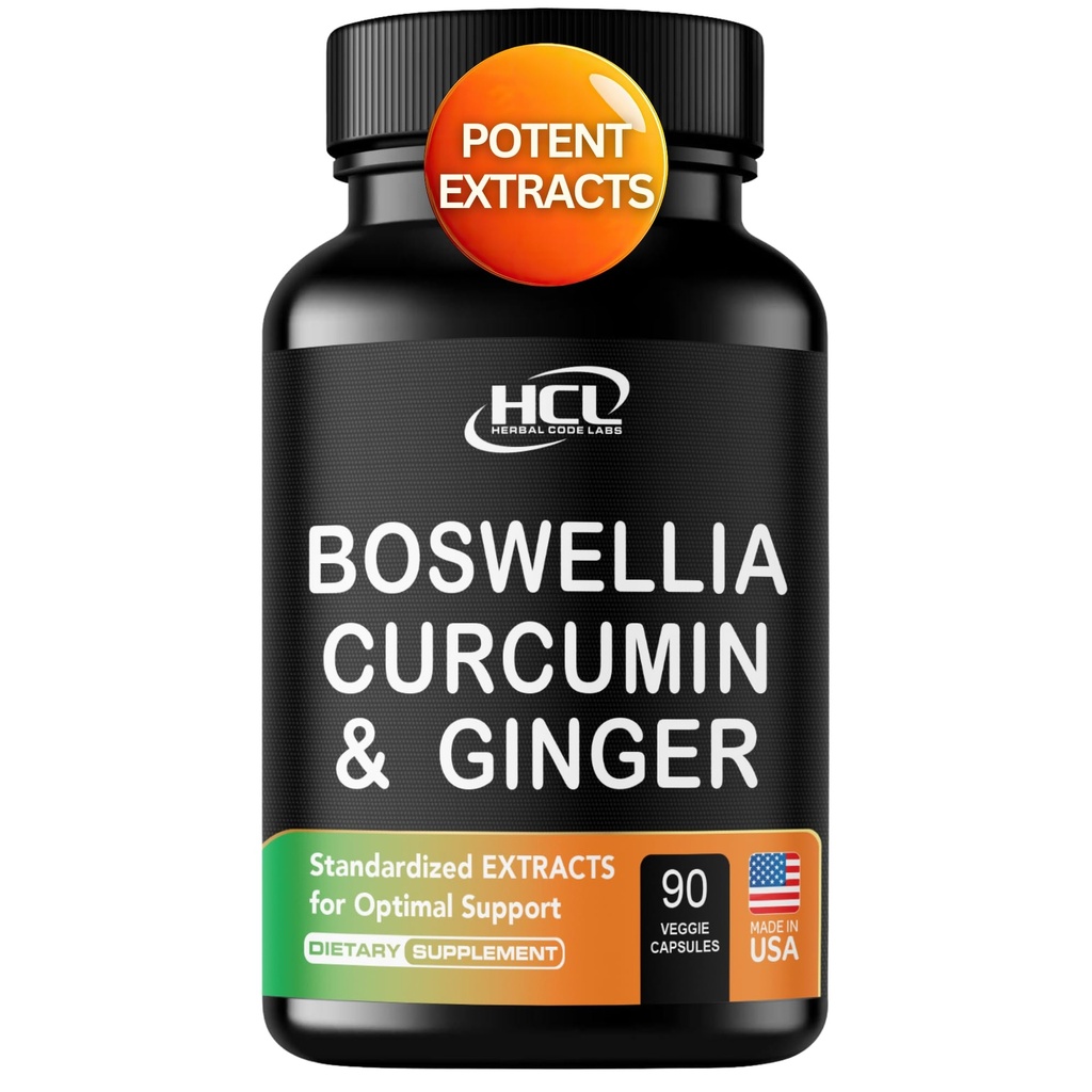 Boswellia Curcumin Ginger Extractos Suplemento - Fuertes 95% Curcuminoides Apoyo Natural Pills for Mobility & Flexibility – Boswelia Extra Strength con Curcumin Turmeric Suplemento de Ginger Orgánico