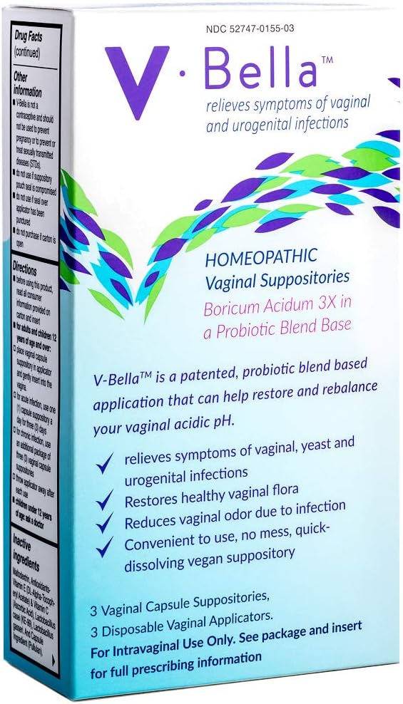 V-Bella Boric Acid + Probiotic Based Vaginal Suppositories- a More Natural Way to Refresh, Balance & Relieve Symptoms of Yeast, Bacterial (BV) & Urogenital infections, Reduce Itchiness & Odor