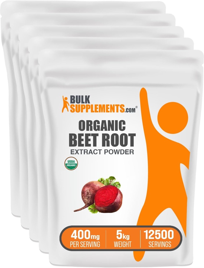 BulkSupplements.com Extracto de remolacha orgánica Powder - Orgánica de remolacha Root Powder, Superfood Supplement - Vegan & Gluten Free, 400 mg por servidumbre, 1kg (2.2 libras) (Pack of 5)