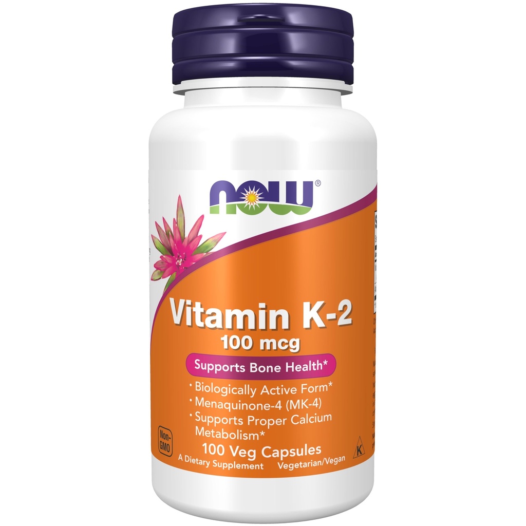 AHORA Suplementos de alimentos, vitamina K-2 100 mcg, Menaquinone-4 (MK-4), soporta la salud ósea*, 100 cápsulas de verduras