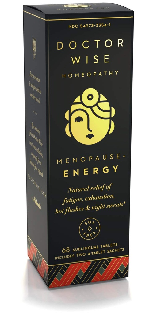 Alivio Homeopático Natural de Hyland de fatiga, agotamiento, flashes calientes y sudaderas nocturnas, Doctor Wise Menopause Energy, 68 tabletas de dissolver rápido