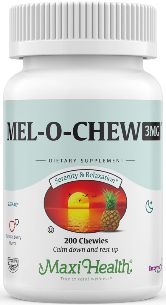 Maxi Health Melatonin 3 mg para adultos " adolescentes " - Ayuda al sueño natural con melatonina chewable - No-Habit que forma Kosher Sleep Support Kosher (200 unidades)