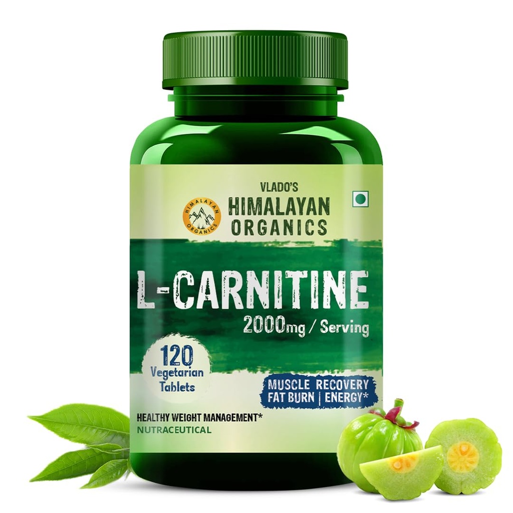 Himalayan Organics L-Carnitine L-Tartrate with Green Tea Extract 2000 Mg ¦ Healthy Weight Management ¦ Apoya Muscle Recovery, Boost Energy, Endurance and Fat Burn -120 Vegetarian Tablets