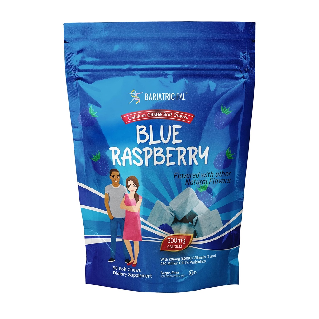 BariatricPal Calcio libre de azúcar Citratos blandos aguanta 500 mg con vitamina D &amp; Probióticos ← Blue Raspberry tención 90 Conde (1 Month Supply)