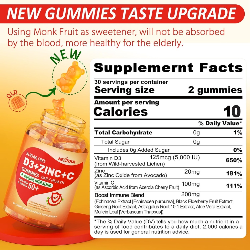 Azúcar C + D3 + Zinc Immune Gummies + Azúcar CoQ10 200mg Gummies llenas