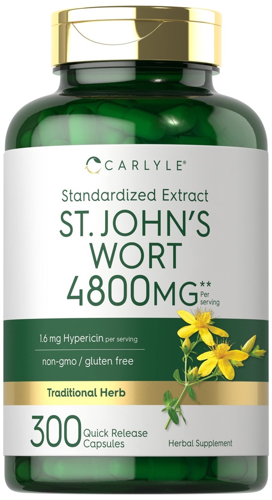 Carlyle St John's Wort Capsules Silencio 4800mg Silencio 300 Conde Silencio No GMO &amp; Gluten Suplemento gratuito Silencio Standardized Extract