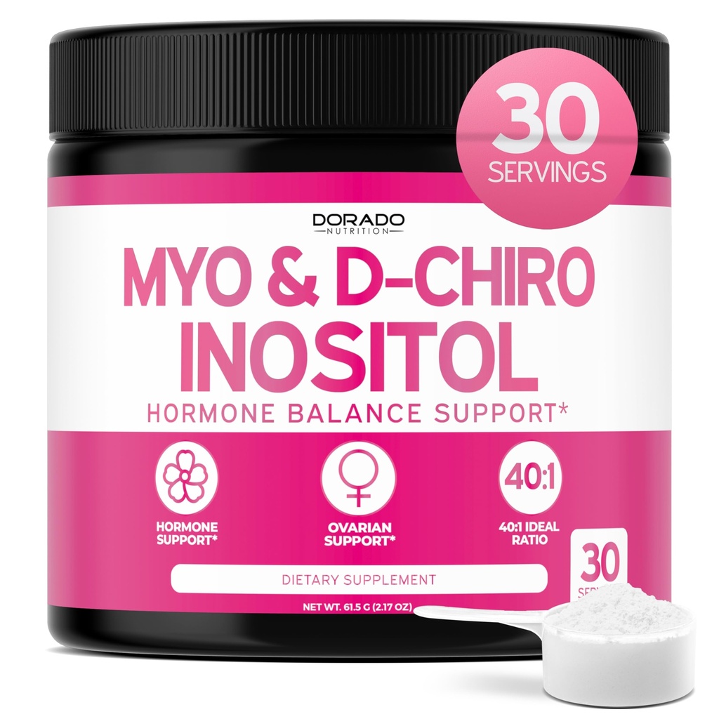 Myo-Inositol & D-Chiro Inositol Suplemento Polvo (2050mg Por Serving Ideal 40:1 Ratio Myo Inositol, 30 Day Supply) Para Equilibrio hormonal para la Salud Ovárica de las Mujeres - Tercera Parte Probada, Vegan &amp; USA Hecho