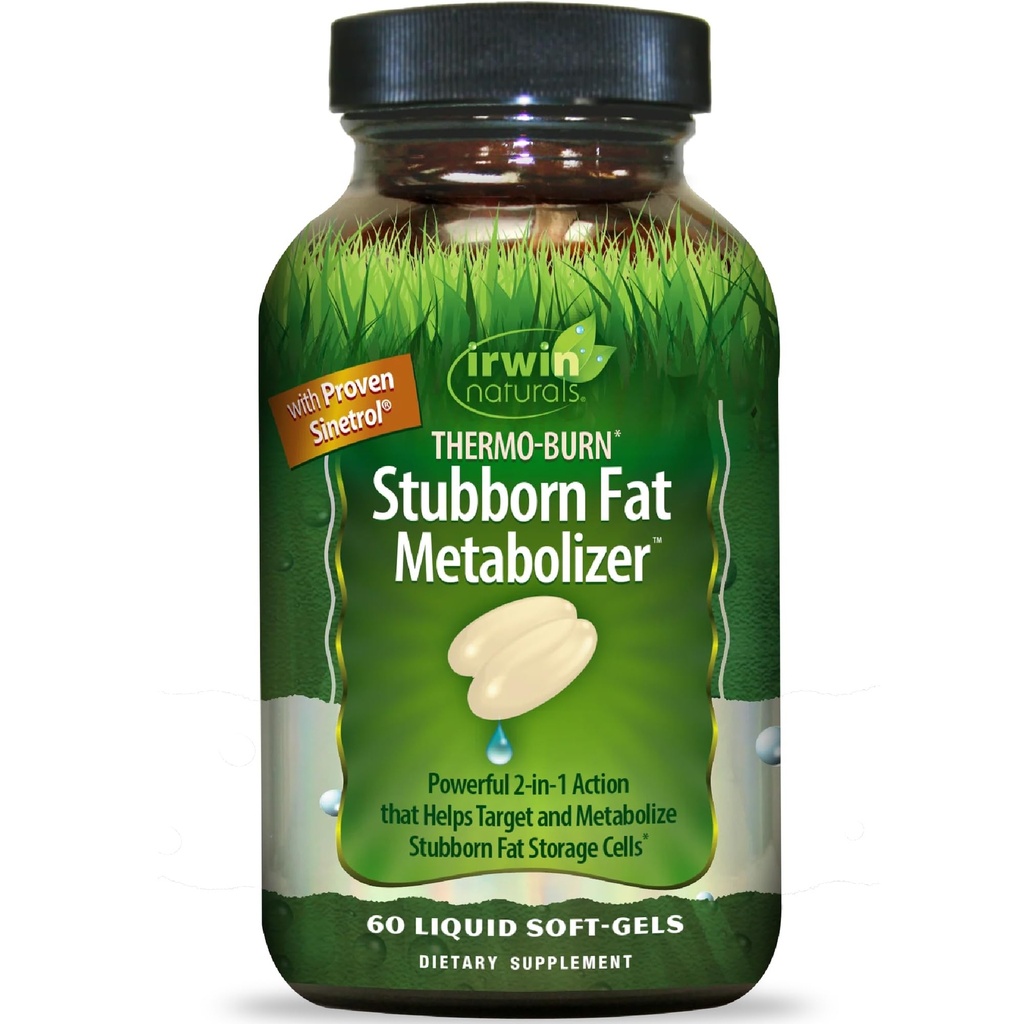 Irwin Naturals Thermo-Burn Stubborn Fat Metabolizer - 60 Líquido Soft-Gels - Combina Green Tea Extract (EGCG), MCT Oil & Caffeine - 20 Servimientos