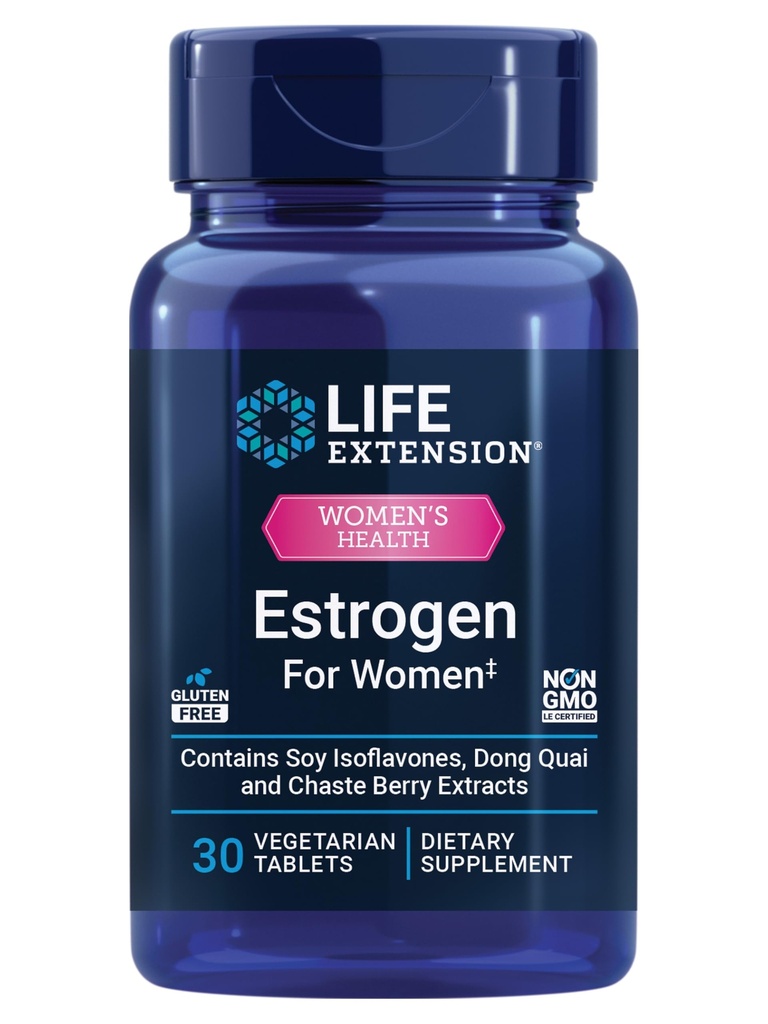 Extensión de vida Estrógeno para Mujeres, Ayuda a Aliviar Flashes calientes y Sudaderas nocturnas, Soy isoflavonas, Noruega Extracto de lechuga, arándanos, Sin hormonas, Sin gluten, No GMO, Vegetarian, 30 Tablet
