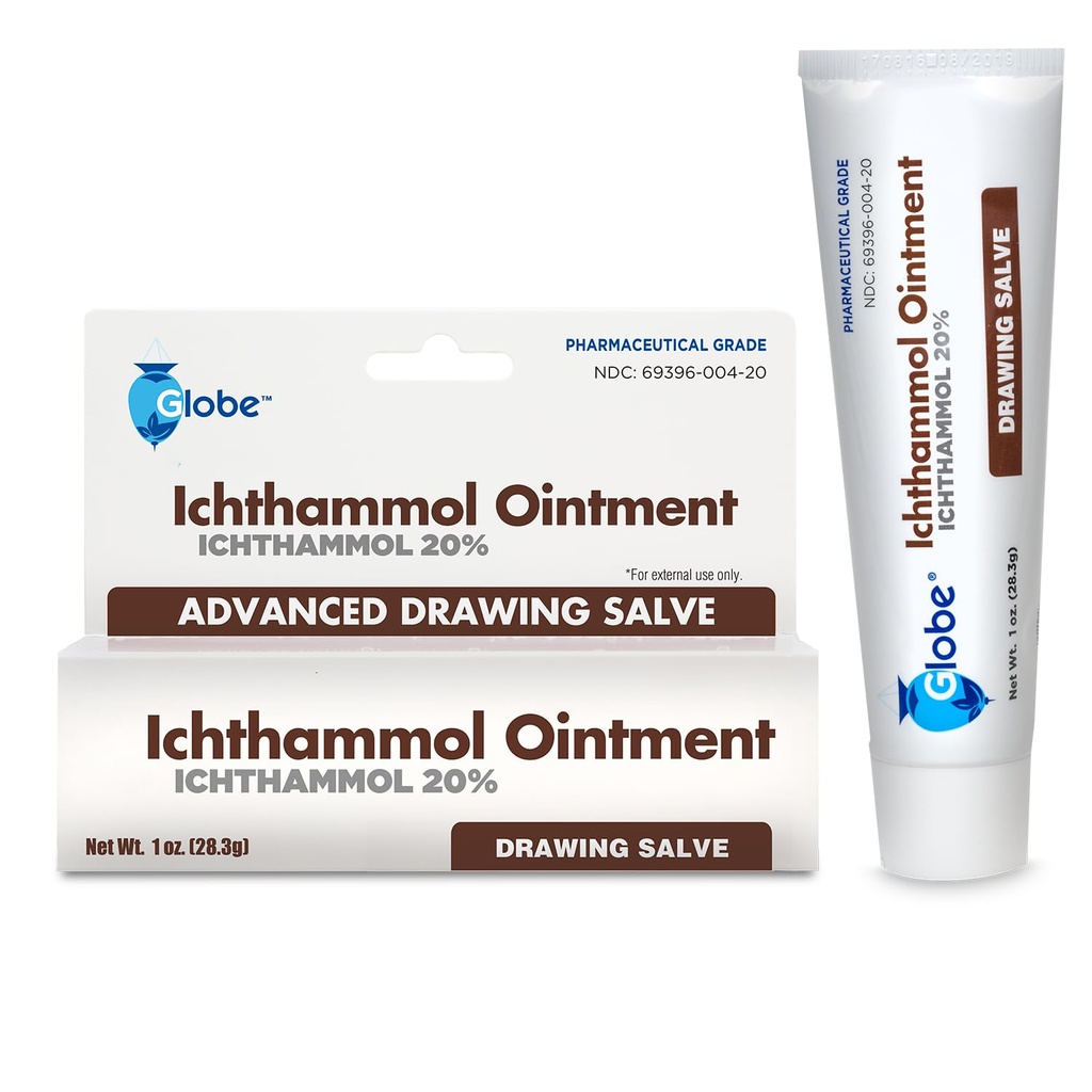 Globe Ichthammol Ungüento 20% (Salva de dragado) 1 OZ - Alivio de la piel calmante, Tratamiento del eccema, acné, bolos, espinillas, picaduras de abeja - Fuerza máxima