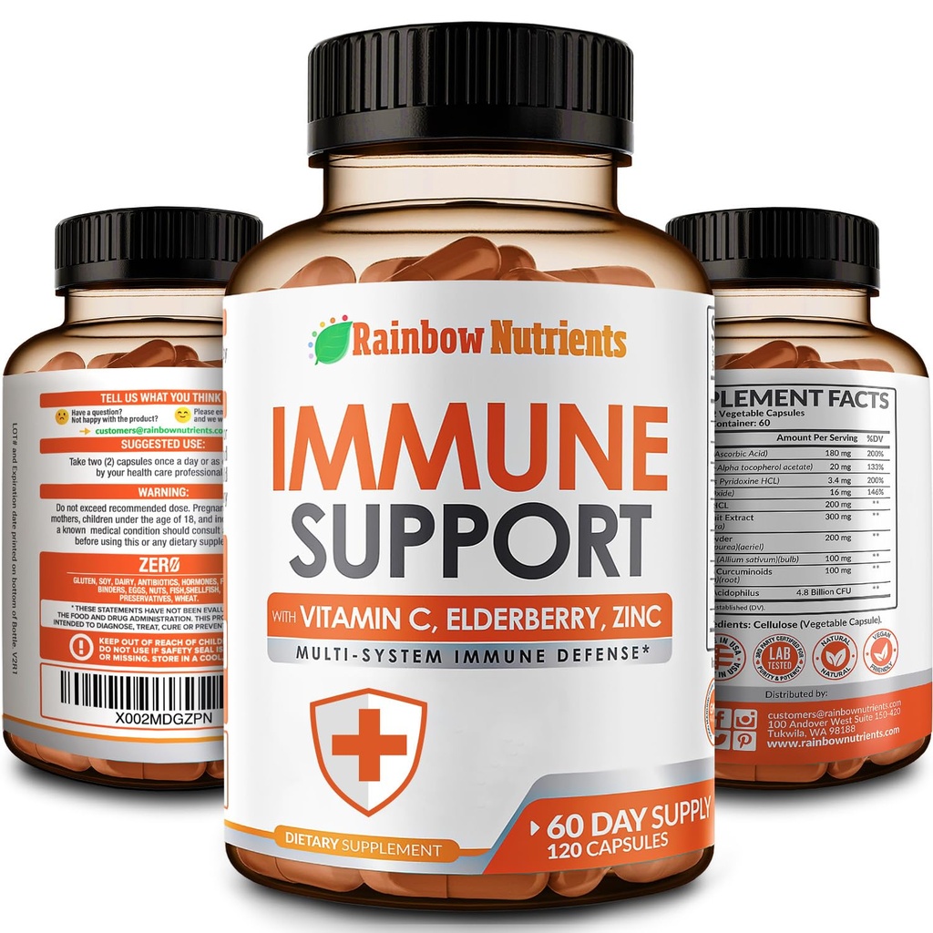 10 in 1 Immune Support Supplement (No Fillers) ← Vitamina C, Zinc, Elderberry, Echinacea, Turmeric, Probióticos ANTERIAInmunity Booster for Multi-System Immune Defense, Respiratory & Gut health ¦60 Day Supply