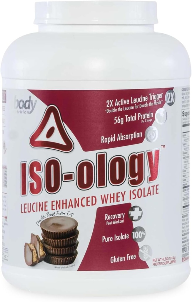 Body Nutrition ISO-Ology, Leucine-Enhanced Whey Isolate Protein Powder, suplemento de recuperación después del entrenamiento, Isolated Grass Fed Whey, Chocolate Peanut Butter Cup Flavor, 4lb