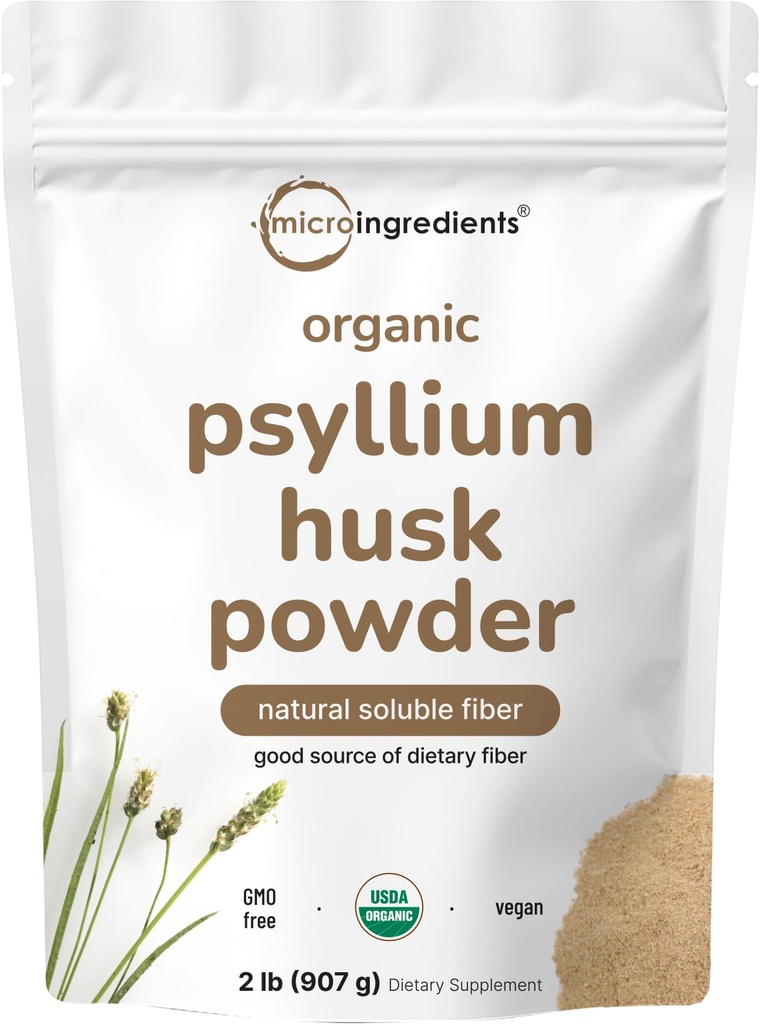 Micro Ingredientes Psyllium Orgánica Husk Polvo, 2lbs (32oz) Silencio Daily Soluble Fiber Suplemento Silencio India Orígen Silencio Natural Prebióticos &amp; Probióticos Silenciosos Apoyo Digestivo Salud permanenteNon-GMO, Keto Friendly, Vegan