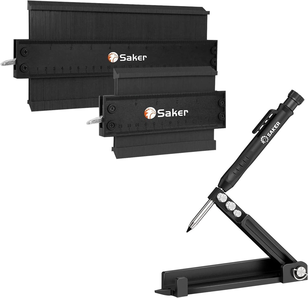 Saker Multi-función Scribing Tool plátano contorno Gauge Duplicación(10 Inch+5 Inch) (BLACK)