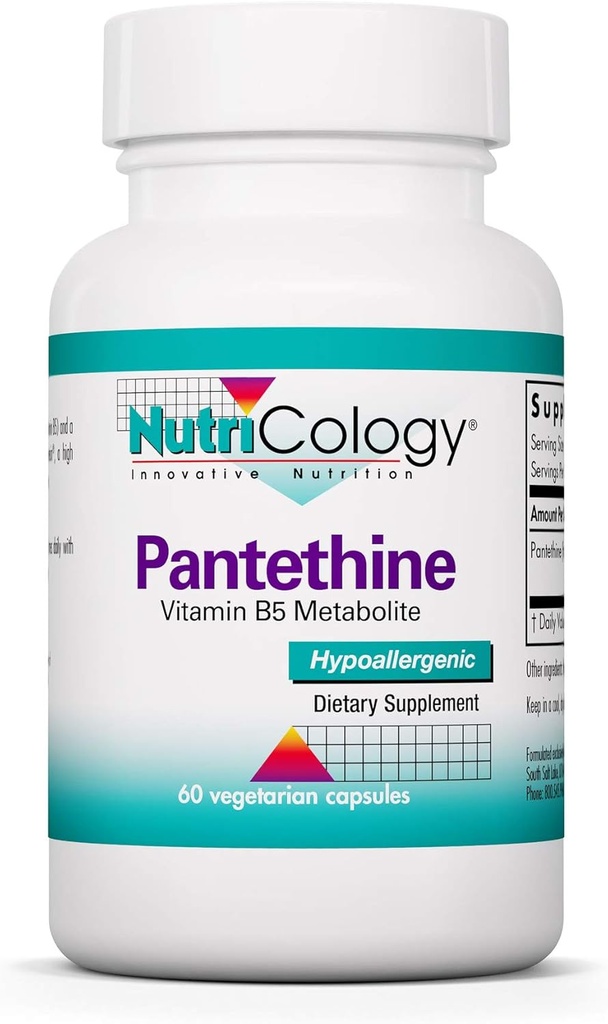 Nutricology Pantethine Supplement - Vitamin B5, Pantothenic Acid, Metabolism Support, Liver Support, Cardiovascular Supplement, Coenzyme A, 660mg Vegetarian Capsules - 60 Conteo