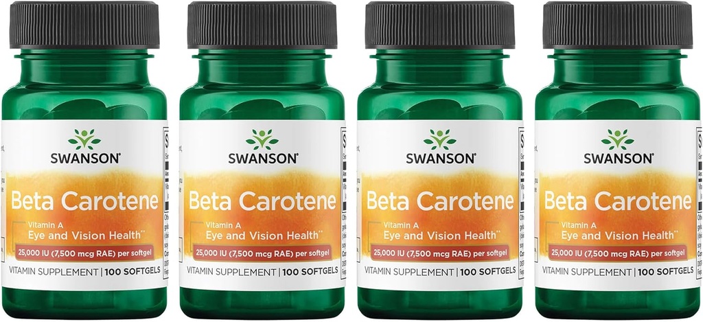 Swanson Beta-Caroteno (Vitamin A) 25000 Iu (7500 mcg) 100 Sgels (4 Pack)