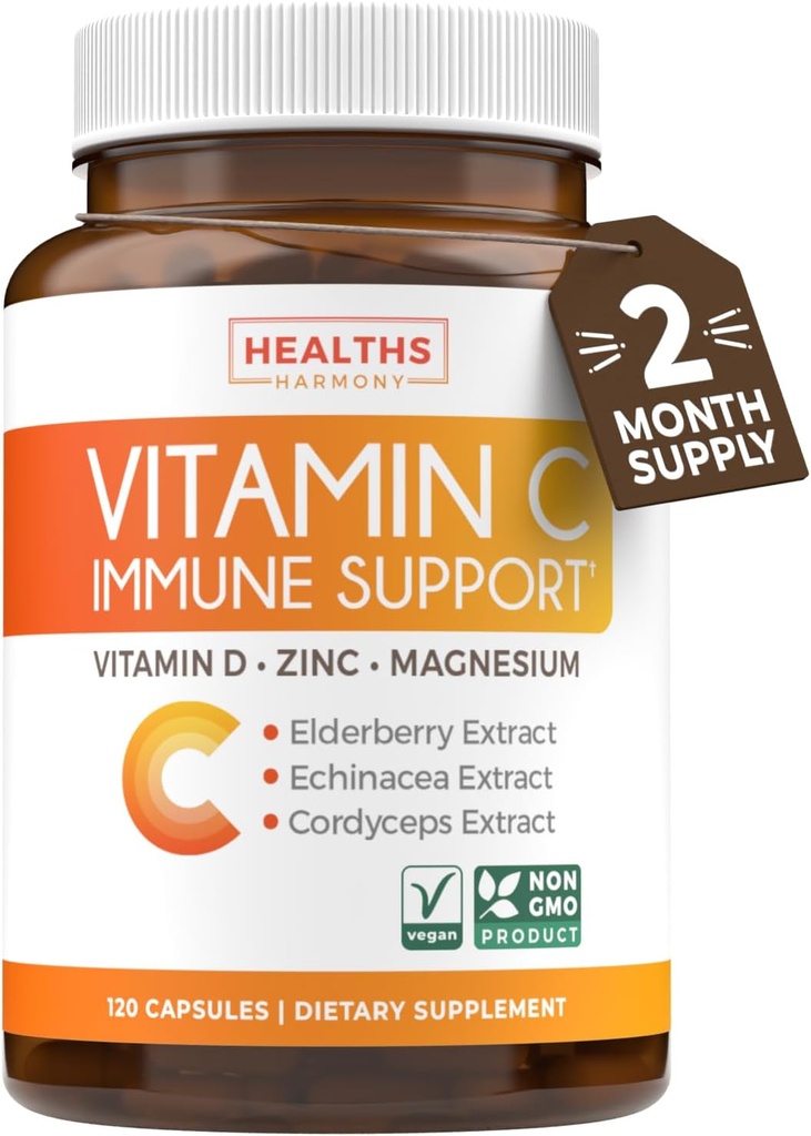 Suplemento de soporte de vitamina C - Immune Boost Blend con vitamina C y zinc para soporte diario de temporada - Magnesium Zinc VIT C &amp; D y Complejo de Defensa de hierbas (2 meses de suministro)
