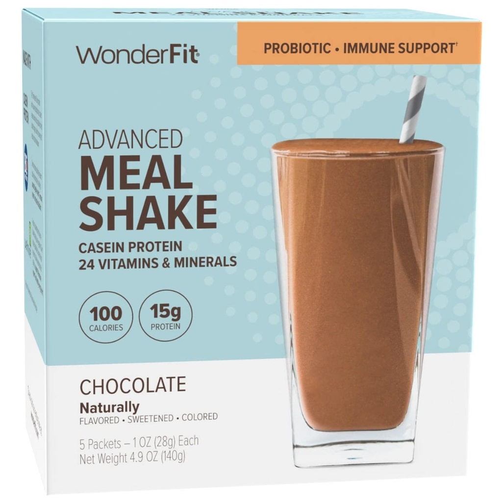WonderFit By WonderSlim Protein Meal Replacement Shake, Chocolate, Probiotic &amp; Immune Support, Gluten Free (5ct)