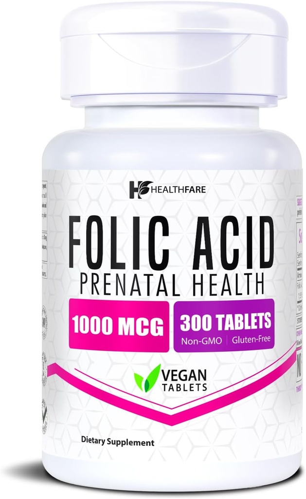 Folic Acid 1000mcg tención 300 Veg Tablets ← Vitamin B9 ← Libre de gluten No-GMO Silencio Made in USA