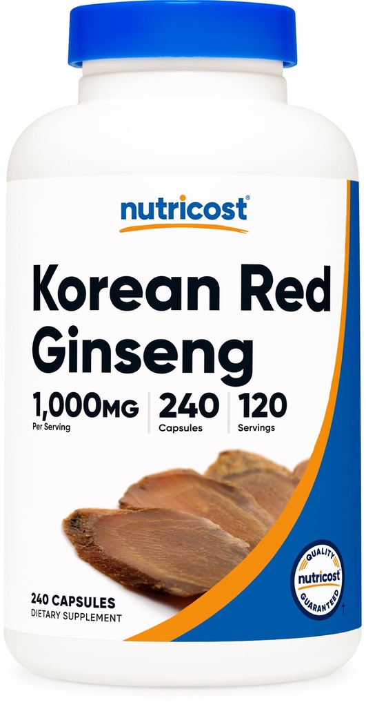 Nutricost Korean Ginseng 1000mg Serving, 240 Capsules - 500mg Por Capsule, 120 Servings - Korean Panax Red Ginseng - Gluten Free &amp; Non-GMO
