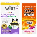 Motrin y Zarbee’s Essentials for Infants' Concentrated Liquid Medicine Drops with Ibuprofen and Zarbee's Baby Cough Sy Syrup + Immune with Organic Agave + Zinc
