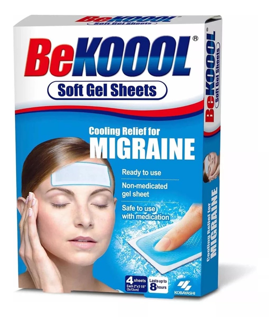 Be Koool Cooling Relief for Migraine, Soft Gel Sheets, 4 Hojas (Pack of 4)