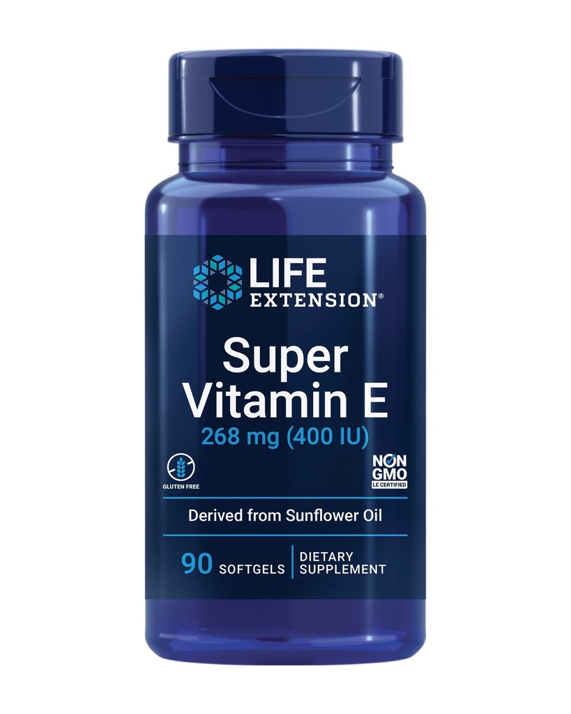 Super Vitamina E, 268 mg (400 UI), Suplemento No Sintético de Vitamina E promueve la salud integral, libre de gluten, no GMO, 90 softgels