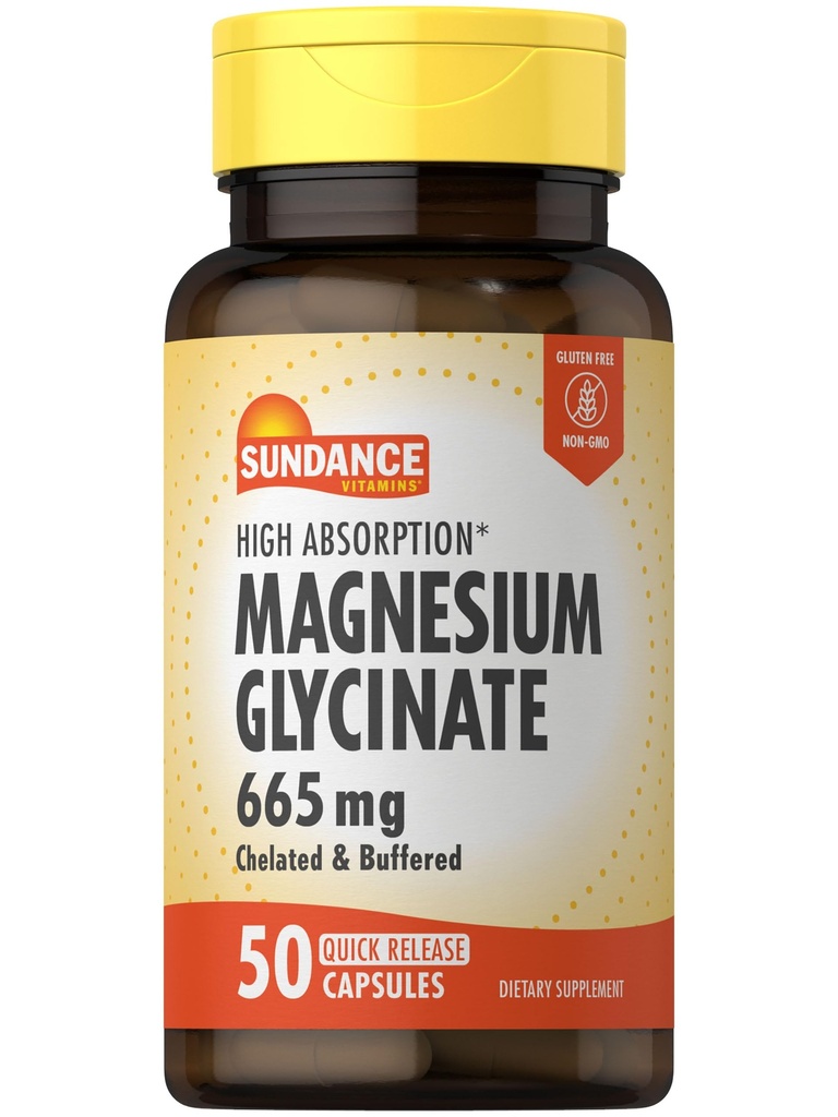 Sundance Magnesium Glycinate Capsules TEN 665 mg TEN 50 Píldoras de liberación rápida TENIDO NO GMO Y Gluten Suplemento gratuito