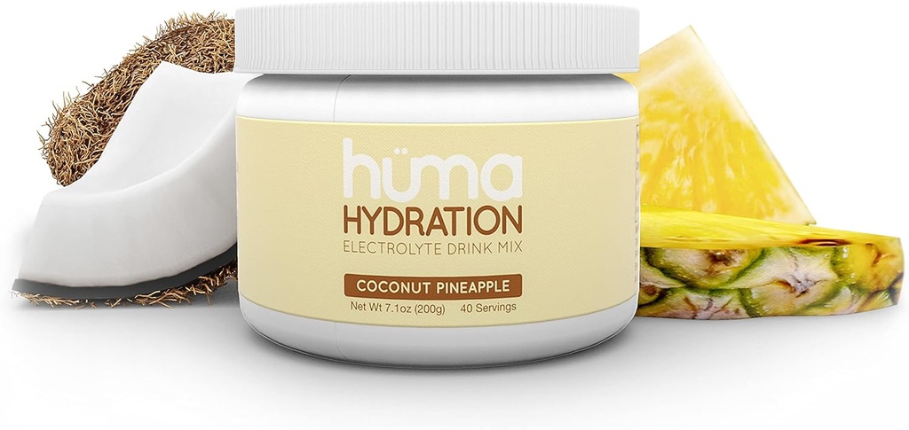 HUMA CHIA Hydration Drink Mix, Coconut Pineapple, 40 Serving Jar - Baja Calorie, High Electrolyte Powder - 100% Natural, 1g Sugar, 10 Cal