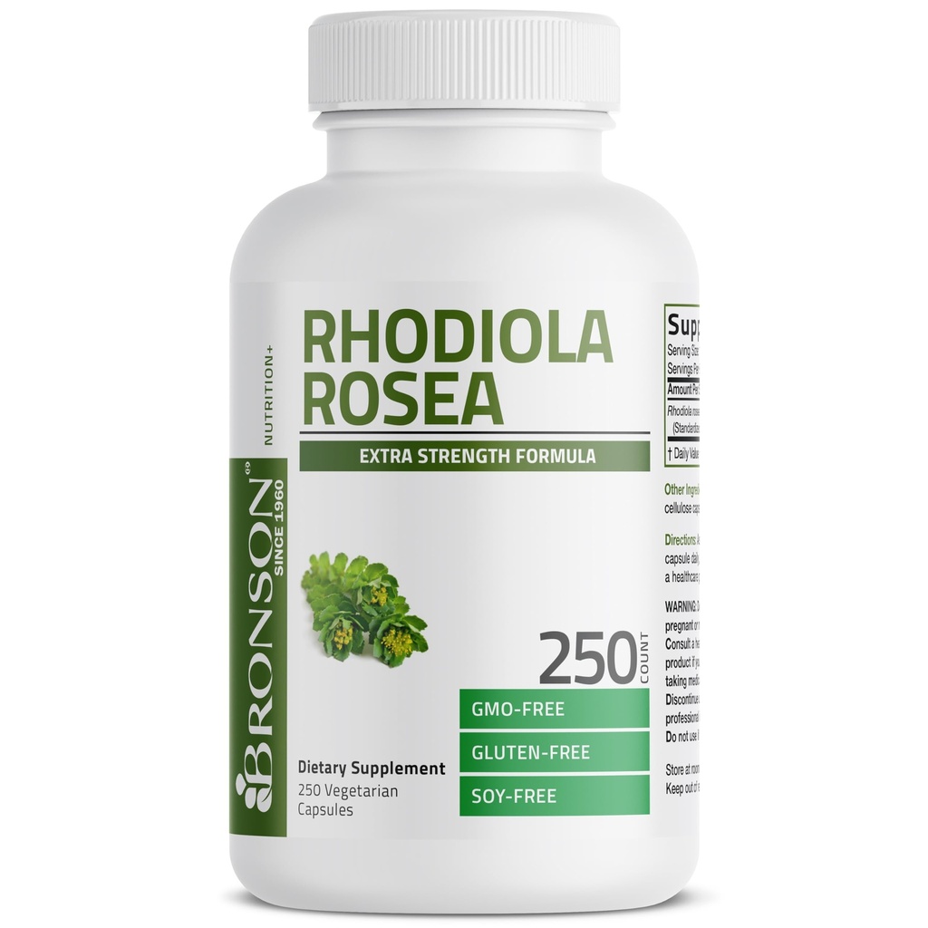 Bronson Rhodiola Rosea Vegetarian Capsules - Adaptogenic Herb - Brain, Stress & Mood Support - Non-GMO, 250 Conde