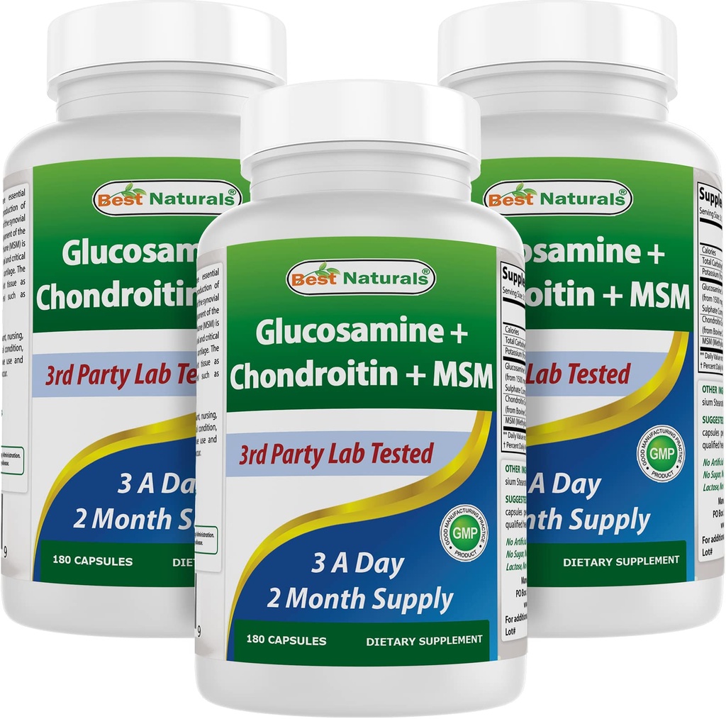 Best Naturals, Glucosamine Chondroitin y MSM Joint Supplements, 2600 mg por Serving, (180 Conde (Pack of 3))