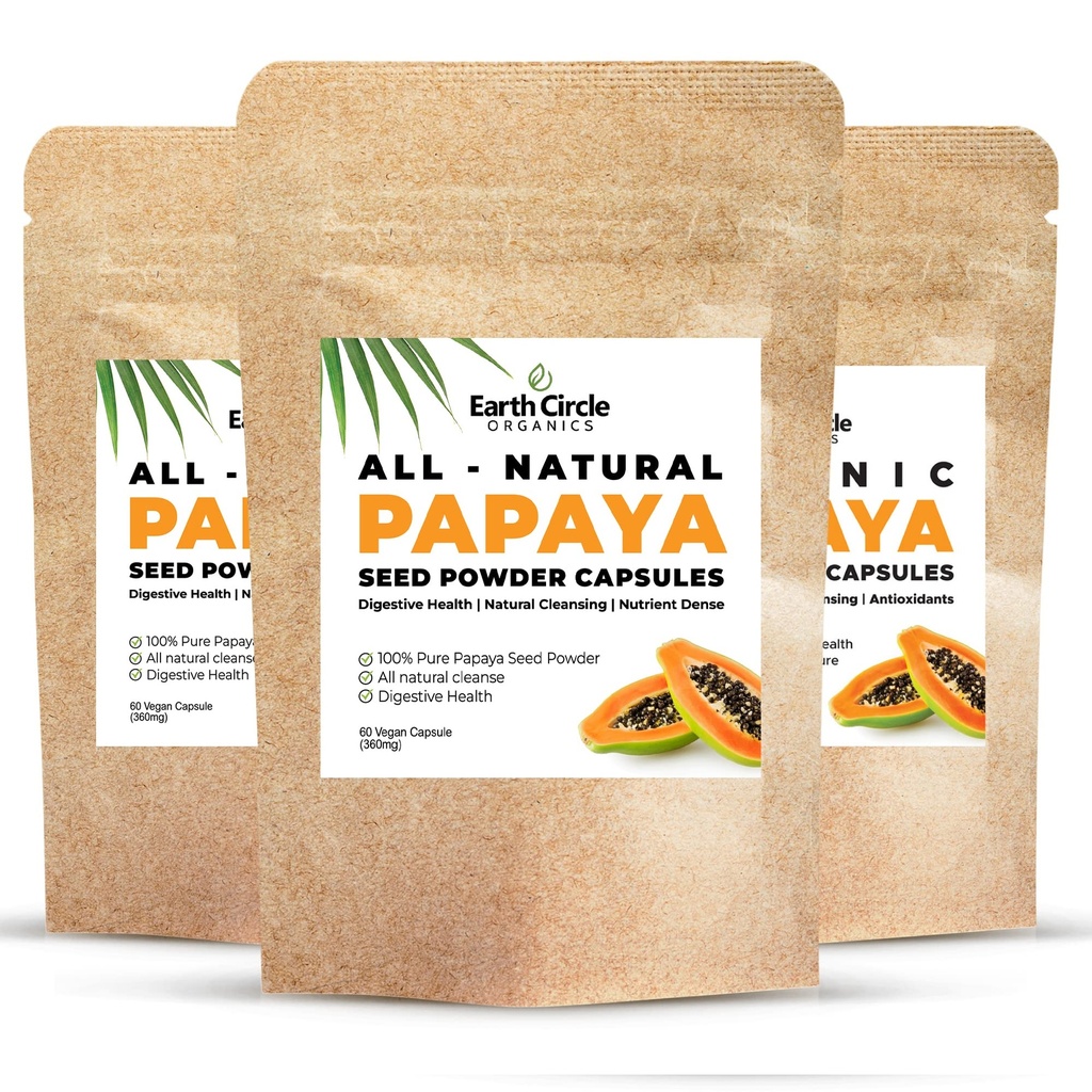 Papaya Seed Powder Capsules – Powerful Papain Supplement with Vitamins A, C, " E " Enzymes for Digestion " Gut Health – 360mg/Serving – 60 Vegan Capsules per Pack (Pack of 3, 90-180 Day Supply)