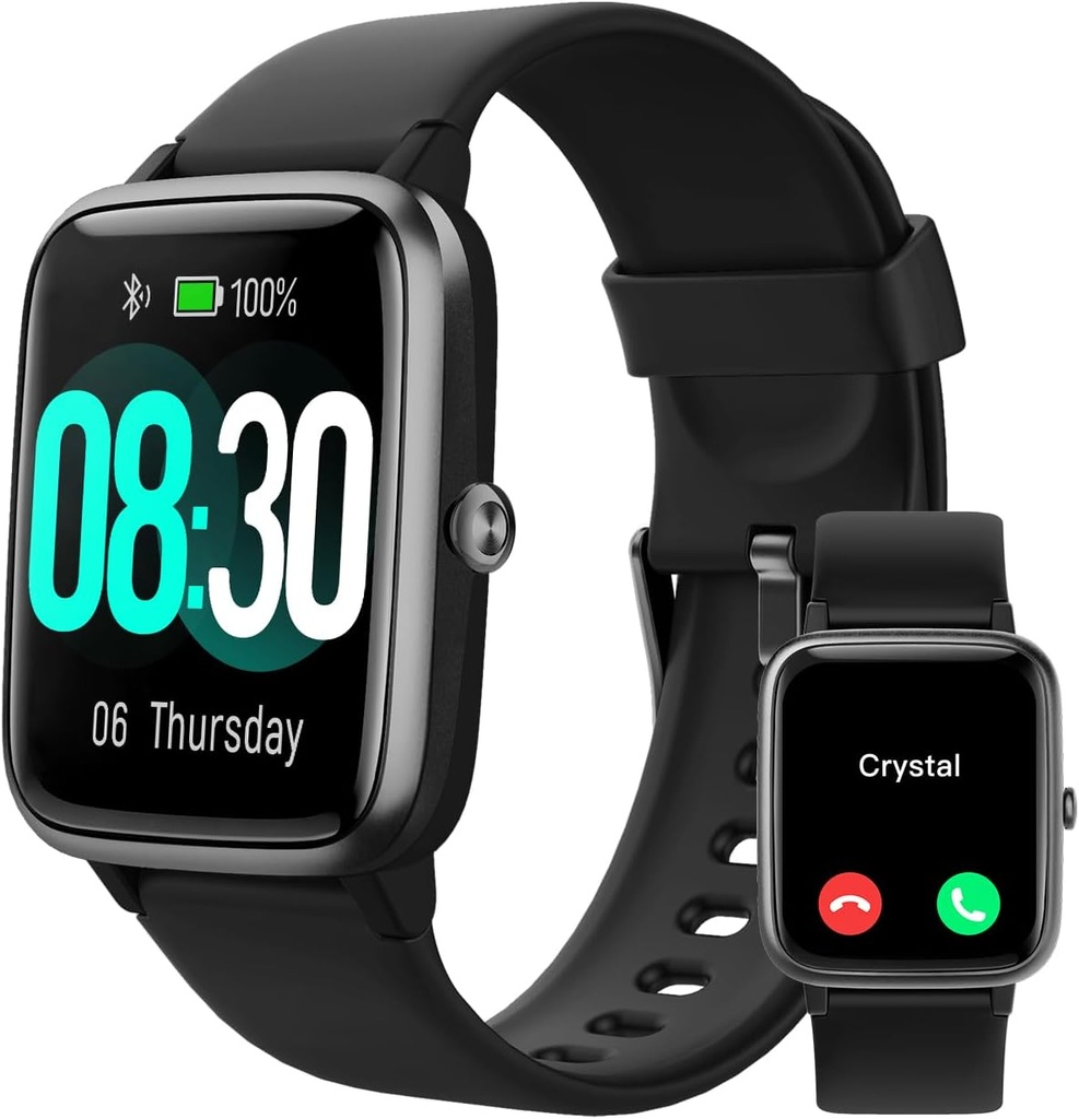 GRV Smart Watch para iOS y Android Phones (Respuestas / Llamadas de juego), Relojes para Hombre Mujeres IP68 Waterproof Smartwatch Fitness Tracker Watch with Heart Rate/Sleep Monitor Steps Calories Counter (Black)